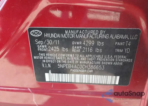 2012 Hyundai Sonata Gls from USA, damaged, VIN 5NPEB4AC0CH386653